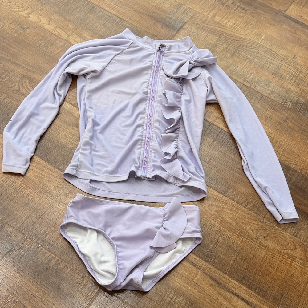 Kids Lilac Ruffle Swim Rashguard Set
